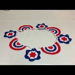 Garland Fourth of July Flags Stars Red White Blue Crochet New 50" Long